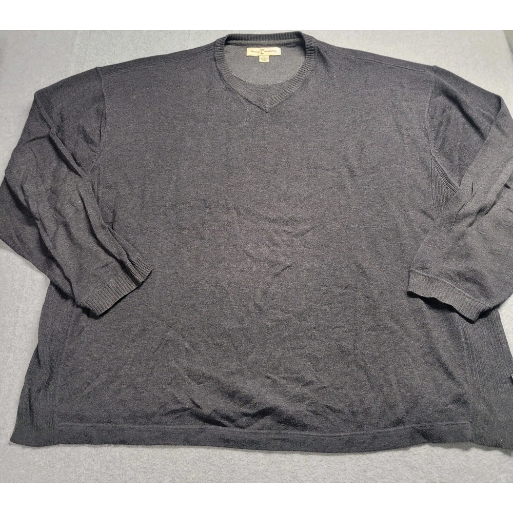 Tommy Bahama Sweater Size XXL Gray V-neck Cardigan 100% Cotton Mens Dress